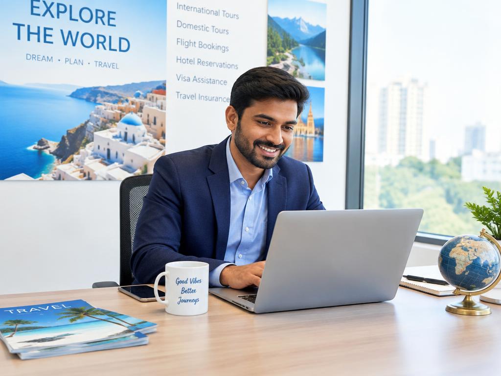 Agency professional working on a laptop